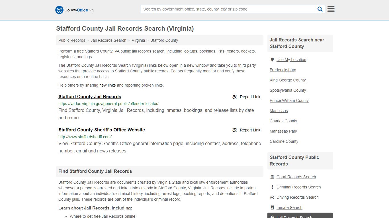 Stafford County Jail Records Search (Virginia) - County Office